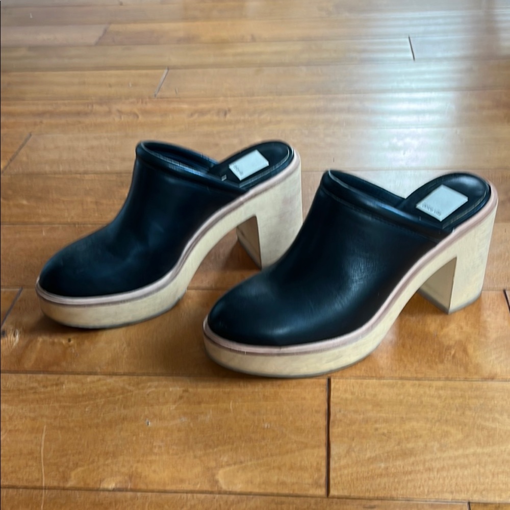 Black Leather Clogs
